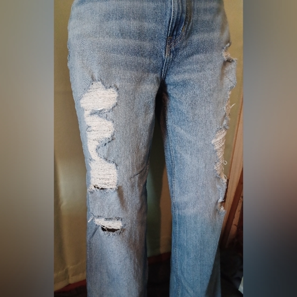 Fashion Nova Blue Wide Leg Distressed Jeans - Picture 9 of 11